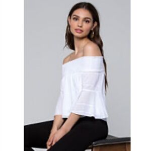 Bebe White Off-Shoulder Smocked Top Blouse